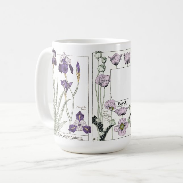 Fransk Art nouveau botaniska isopvallmoblommor Mug Kaffemugg (Framsida vänster)