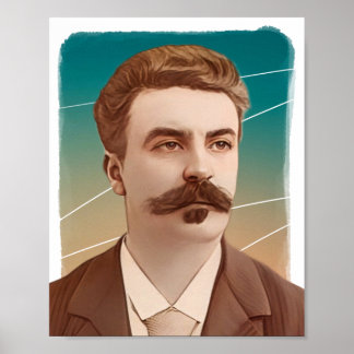 Fransk Author Guy de Maupassant illustration Poster