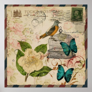 fransk av botanisk blommigt (shabby elegance) poster