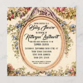 Fransk av kvadratisk Vintage Vattenfärg Ro Blommig Inbjudningar