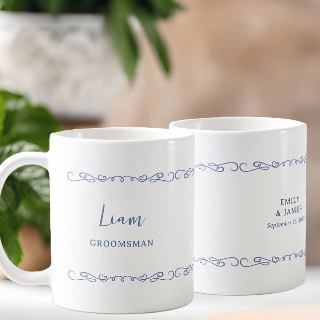 Fransk av pipande hjärtdos blå Bröllopsfest Kaffemugg (Groomsman gift mug - customize to any color or for anyone in your wedding party)