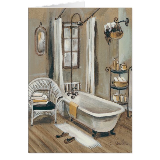 Fransk badrum med badkar hälsningskort (Framsidan)