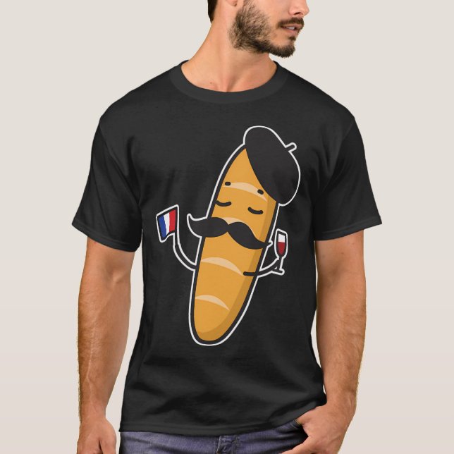 Fransk Baguette med Fransk Flagga och Vin GLA T Shirt (Framsida)
