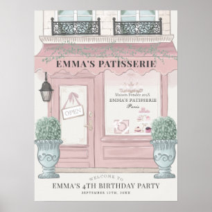 Fransk bakeri konditori rosa födelsedags välkomsts poster