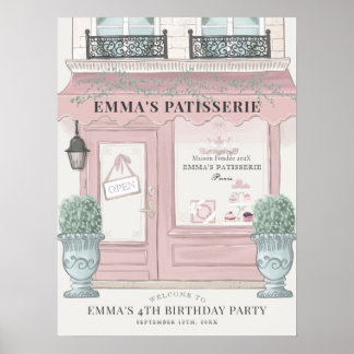 Fransk bakeri konditori rosa födelsedags välkomsts poster