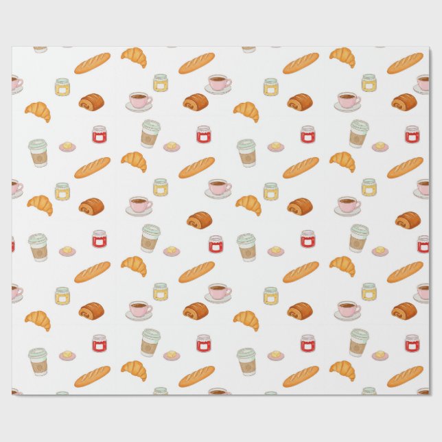 Fransk bakeri morgonmönster presentpapper (Platt)