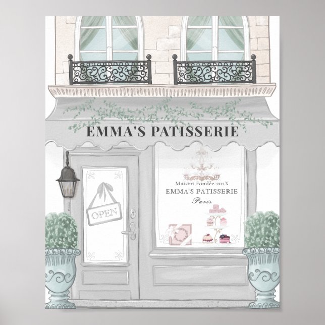 Fransk Bakery Cafe Patisserie Grått Bakdroppe Poster (Framsidan)