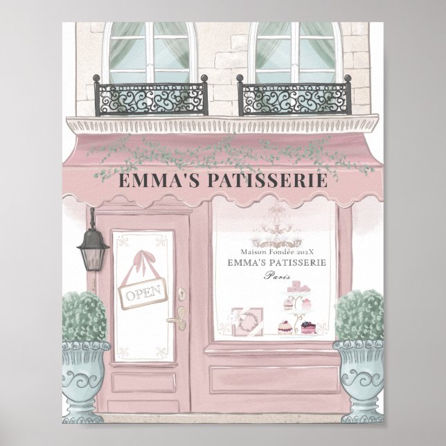 Fransk Bakery Cafe Patisserie Rosa Bakdroppe Poster (Framsidan)