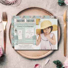 Fransk bakery konditori grön födelsedagsfoto inbjudningar