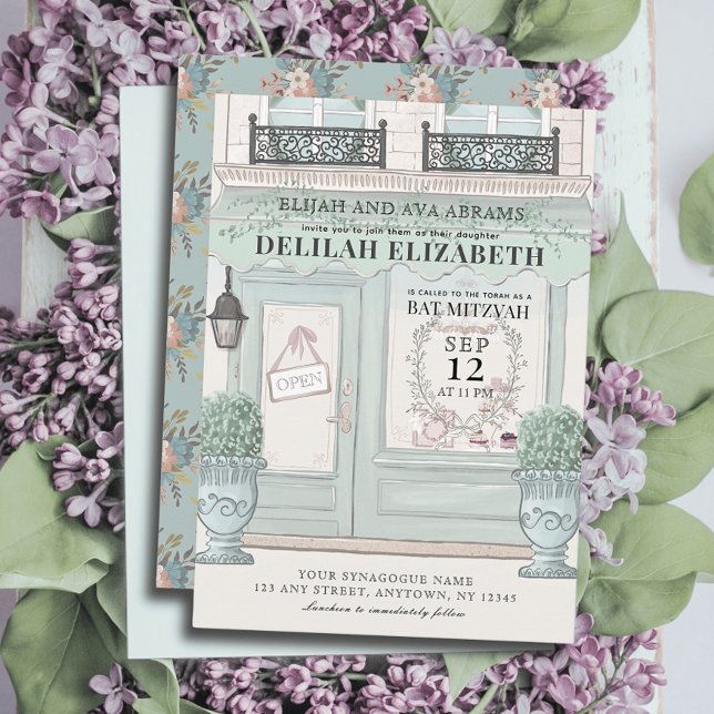 Fransk bakery konditori QR Grön Bat Mitzvah Inbjudningar (Skapare uppladdad)