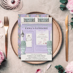 Fransk Bakery Paris Lavender 1:a födelsedag Inbjudningar