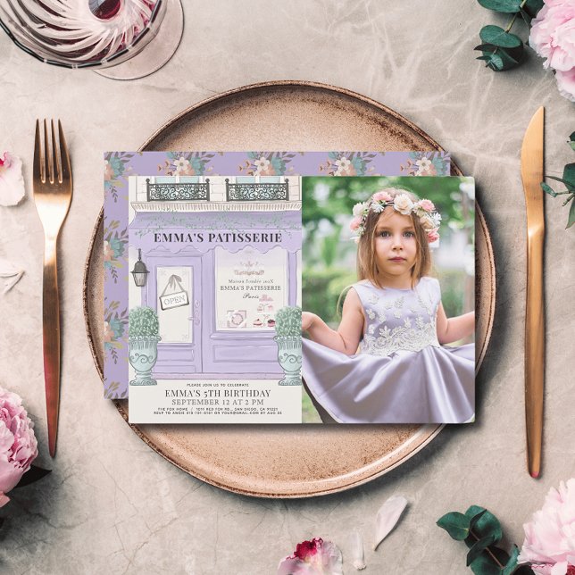 Fransk Bakery Paris Lavender Girl Birthday Photo Inbjudningar (Skapare uppladdad)