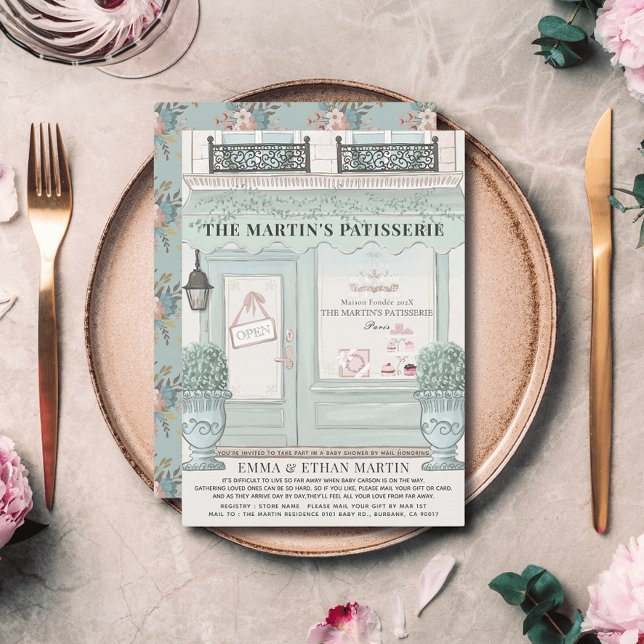 Fransk Bakery Patisserie Grönt Baby Shower by Mail Inbjudningar (Skapare uppladdad)
