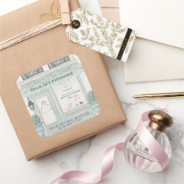 Fransk Bakery Patisserie Paris Grönt Bat mitzvah Fyrkantigt Klistermärke