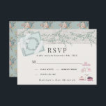 Fransk Bakery Patisserie Paris Grönt Bat mitzvah OSA Kort<br><div class="desc">Den här söta fransken cafe/bakery/patisserie Tema Bat mitzvah OSA/svar/svarskort har en pistaschruta/grönt/blå låda och kakor/desserter på ett tårtstativ. Baksidan har en bakgrund för pistaschgrönt med blommönster. Anpassa efter dina behov. Du hittar fler matchande produkter i min butik.</div>