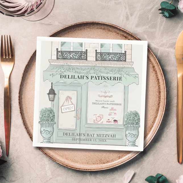 Fransk Bakery Patisserie Paris Grönt Bat mitzvah Pappersservett (Skapare uppladdad)