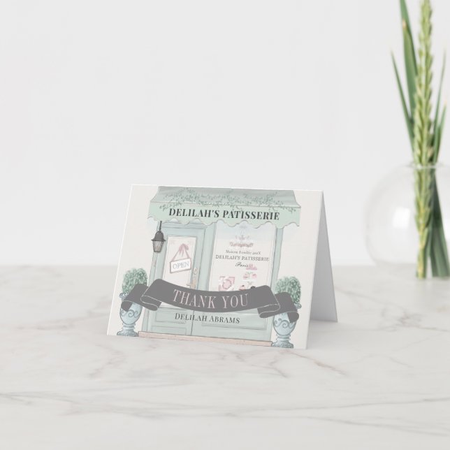Fransk Bakery Patisserie Paris Grönt Bat mitzvah Tack Kort (Framsida)