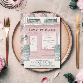 Fransk Bakery Patisserie Paris Rosa 1:a födelsedag Inbjudningar