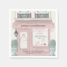 Fransk Bakery Patisserie Paris Rosa 1:a födelsedag Pappersservett