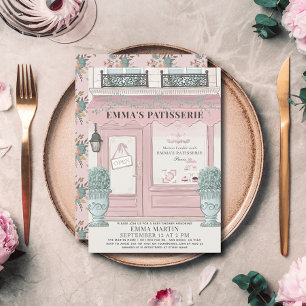 Fransk Bakery Patisserie Paris Rosa Baby Shower Inbjudningar