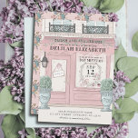 Fransk Bakery Patisserie Paris Rosa Bat mitzvah Inbjudningar<br><div class="desc">Den här söta fransken cafe/bakery/patisserie-temat Bat mitzvah inbjudan innehåller en krämbakgrund med fransk patisserie/bakery/cafe storefront i rosa. Baksidan har en ljus rosa bakgrund med blommönster. Anpassa efter dina behov. Du hittar fler matchande produkter i min butik.</div>