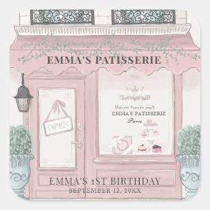 Fransk Bakery Patisserie Paris Rosa Birthday Fyrkantigt Klistermärke