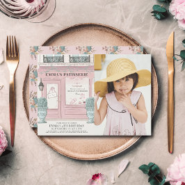 Fransk Bakery Patisserie Paris Rosa Birthday Photo Inbjudningar