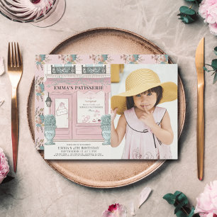 Fransk Bakery Patisserie Paris Rosa Birthday Photo Inbjudningar