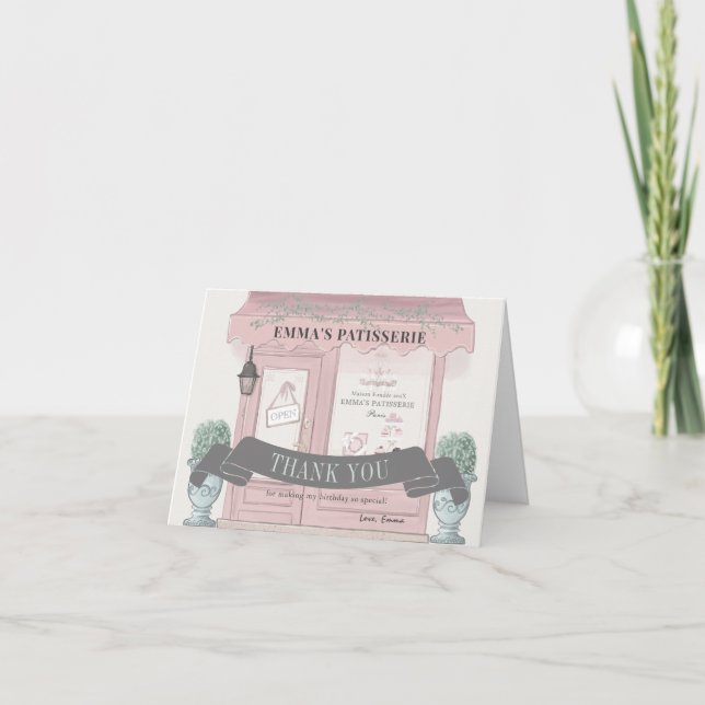 Fransk Bakery Patisserie Paris Rosa Birthday Tack Kort (Framsida)