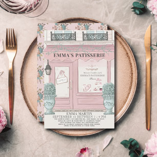 Fransk Bakery Patisserie Rosa Drive by Baby Shower Inbjudningar