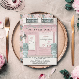 Fransk Bakery Patisserie Rosa Virtuell Baby Shower Inbjudningar