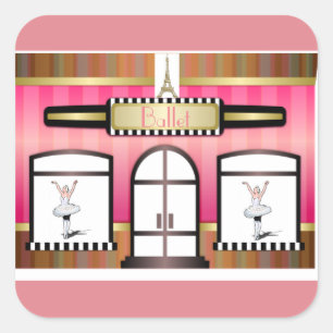 Fransk Ballet Dance Studio Rosa Sticker Fyrkantigt Klistermärke