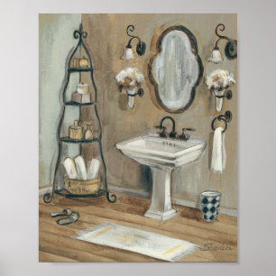Fransk Bathroom med Spegel och Sink Poster