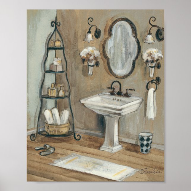 Fransk Bathroom med Spegel och Sink Poster (Framsidan)