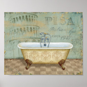 Fransk Bathtub och Pisas lavande Torn Poster