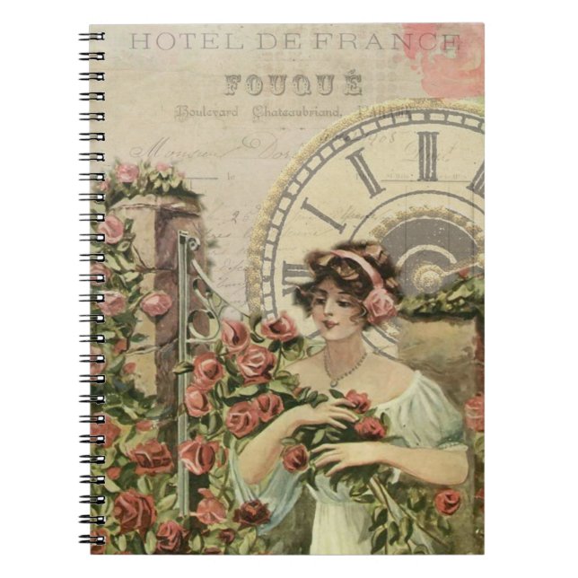 Fransk Beauty med Flowers Journal Anteckningsbok Med Spiral (Framsidan)