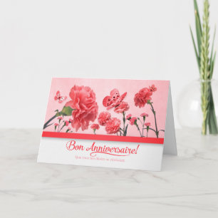 Fransk Birthday Bon Anniversaire Rosa Carnations Kort