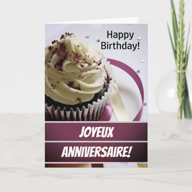 Fransk Birthday Card / "Joyeux anniversaire" Kort (Framsida)