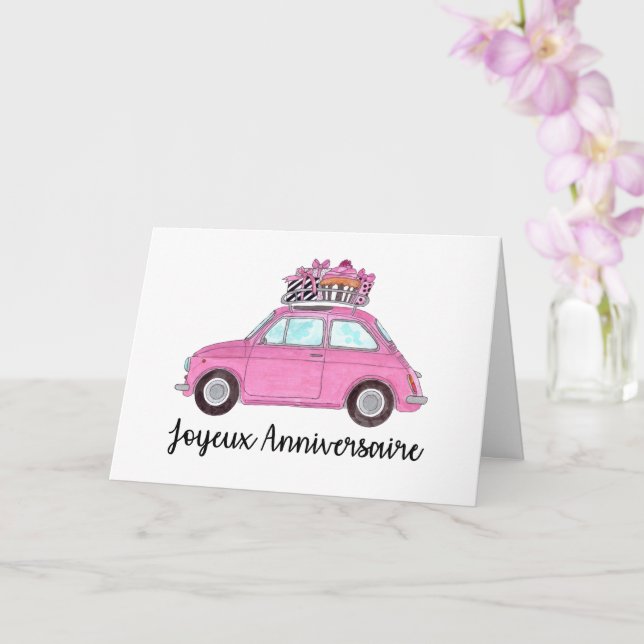 Fransk Birthday Retro Fiat 500 Kort (Orkide)