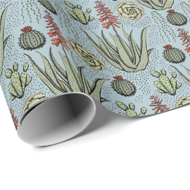 Fransk Blå Aloe Vera Sukkulent Kaktus Presentpapper (Rullad Hörn)