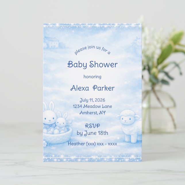 Fransk blå baby shower inbjudan (Stående Fram)
