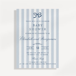 Fransk Blå Båge & Randiga Baby Shower Inbjudan