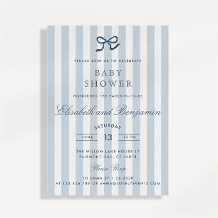 Fransk Blå Båge & Randiga Baby Shower Inbjudan