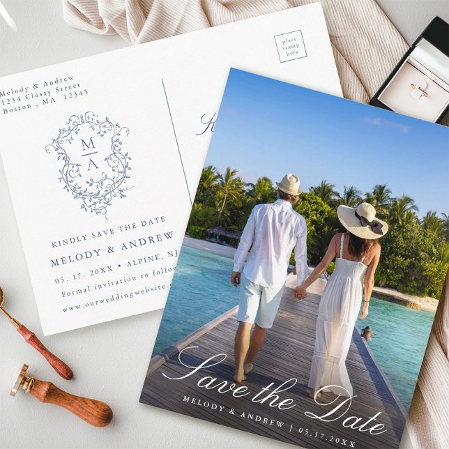 Fransk blå blommig vapenskölds fotografering Spara Vykort (Front & Back)