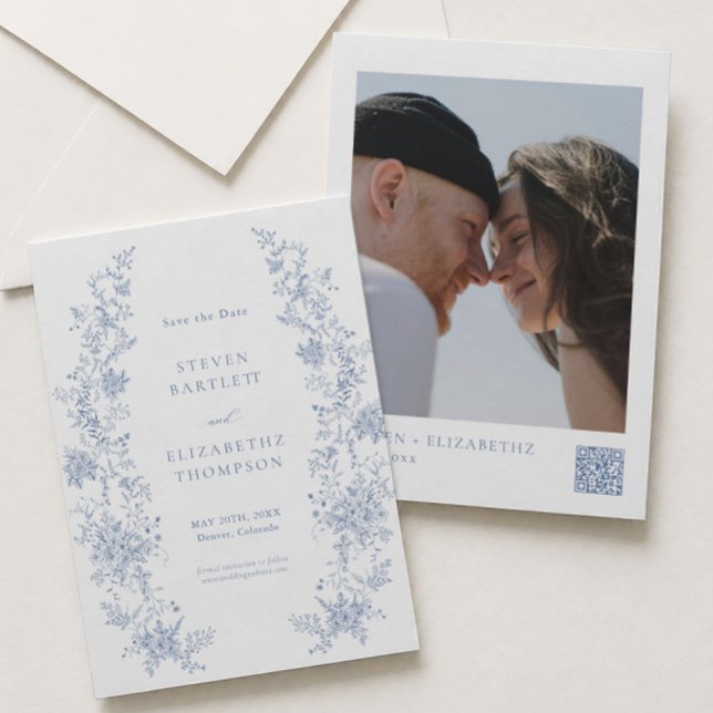 Fransk Blå Bröllops Save the Date Foto Inbjudningar (Skapare uppladdad)
