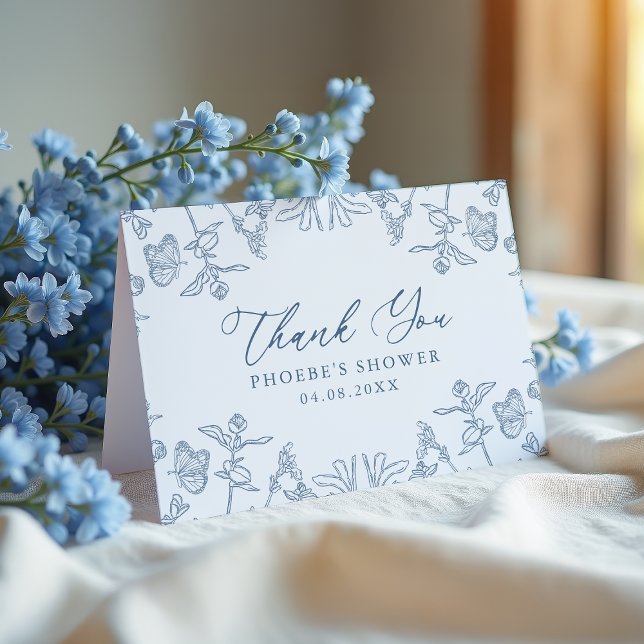 Fransk Blå Chinoiserie Blommig Dusch Bruten Tack Kort (Skapare uppladdad)