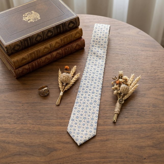 Fransk blå elfenbensfärgad Micro-Foulard Slips (Skapare uppladdad)