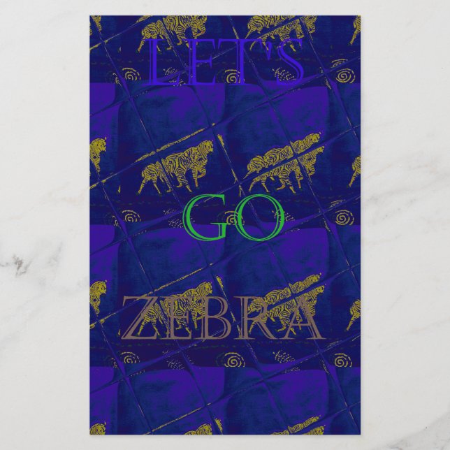 Fransk blå "Let's Go Zebra" abstrakt tryck Brevpapper (Framsida)