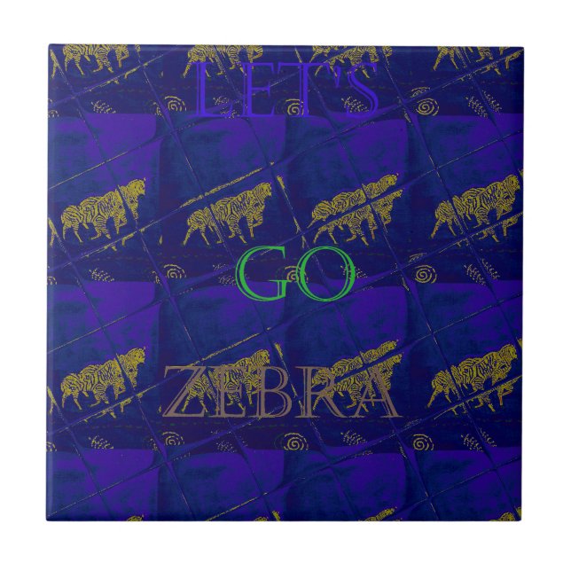 Fransk blå "Let's Go Zebra" abstrakt tryck Kakelplatta (Framsidan)