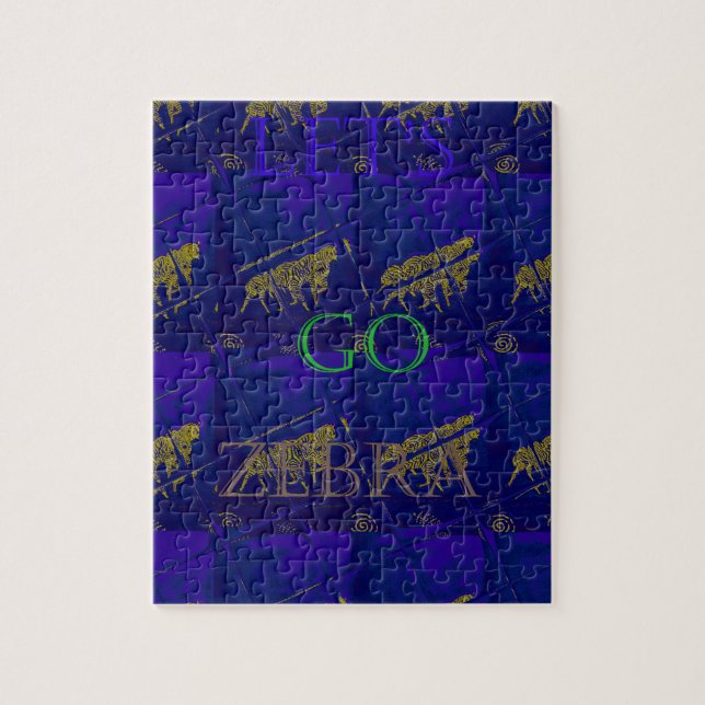 Fransk blå "Let's Go Zebra" abstrakt tryck Pussel (Vertikal)